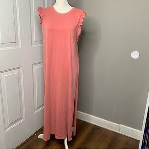 Sundry pink salmon ruffle sleeves slit maxi dress size large Barbie core‎